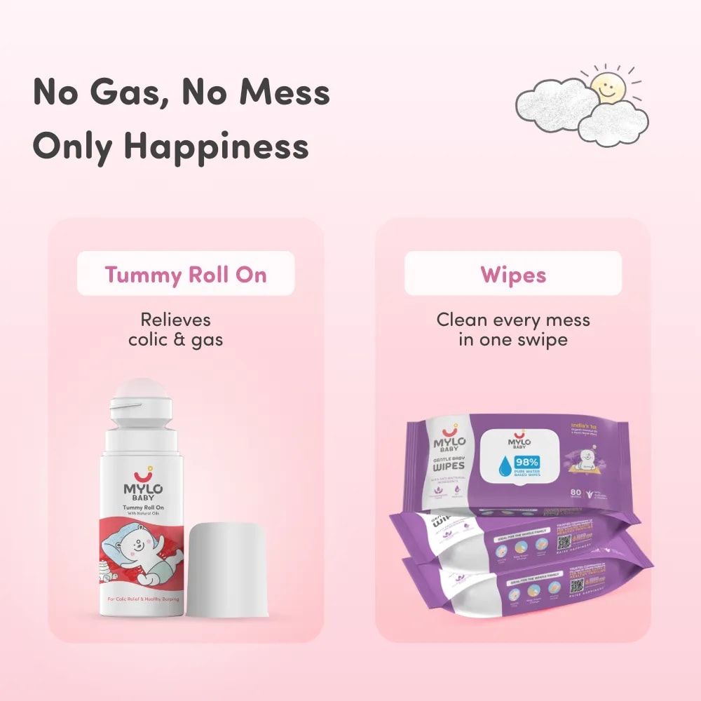 Wipes with lid-Pack of 3 & Baby tummy roll on 40ml