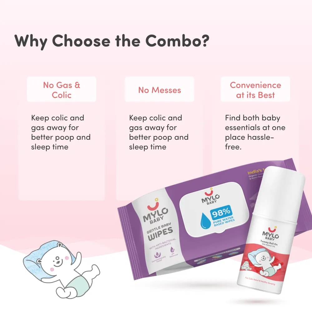 Wipes with lid-Pack of 3 & Baby tummy roll on 40ml