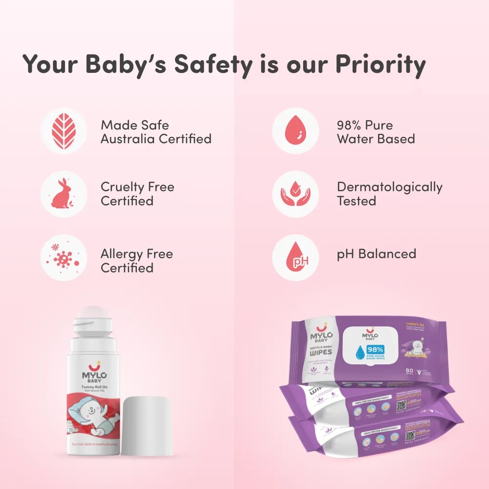 Wipes with lid-Pack of 3 & Baby tummy roll on 40ml