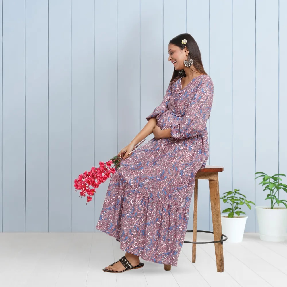 Maternity Maxi Kurti - M - Persian Paisley - Blue