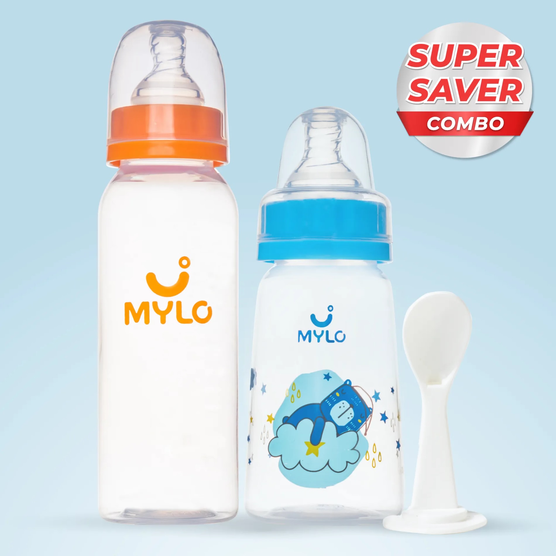 2-in-1 Baby Feeding Bottle - Bear & Orange 125ml & 250ml (Pack of 2)
