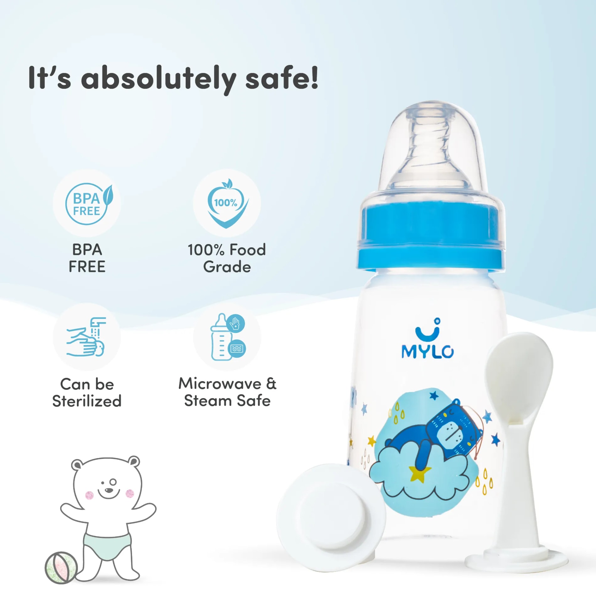 2-in-1 Baby Feeding Bottle | BPA Free with Anti-Colic Nipple & Spoon | Easy Flow Neck Design - Bear & Orange 125ml & 250ml