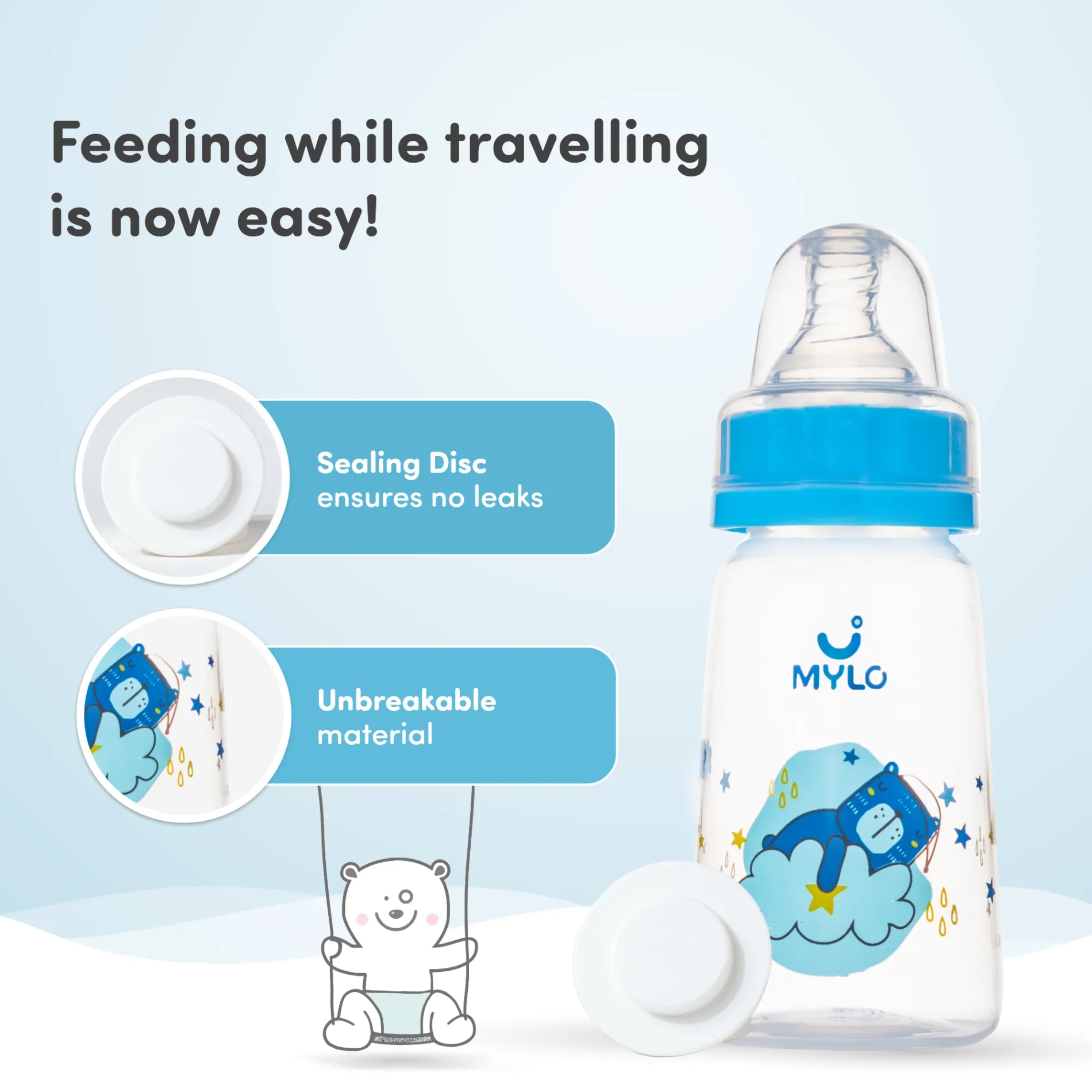 2-in-1 Baby Feeding Bottle | BPA Free with Anti-Colic Nipple & Spoon | Easy Flow Neck Design - Bear & Orange 125ml & 250ml
