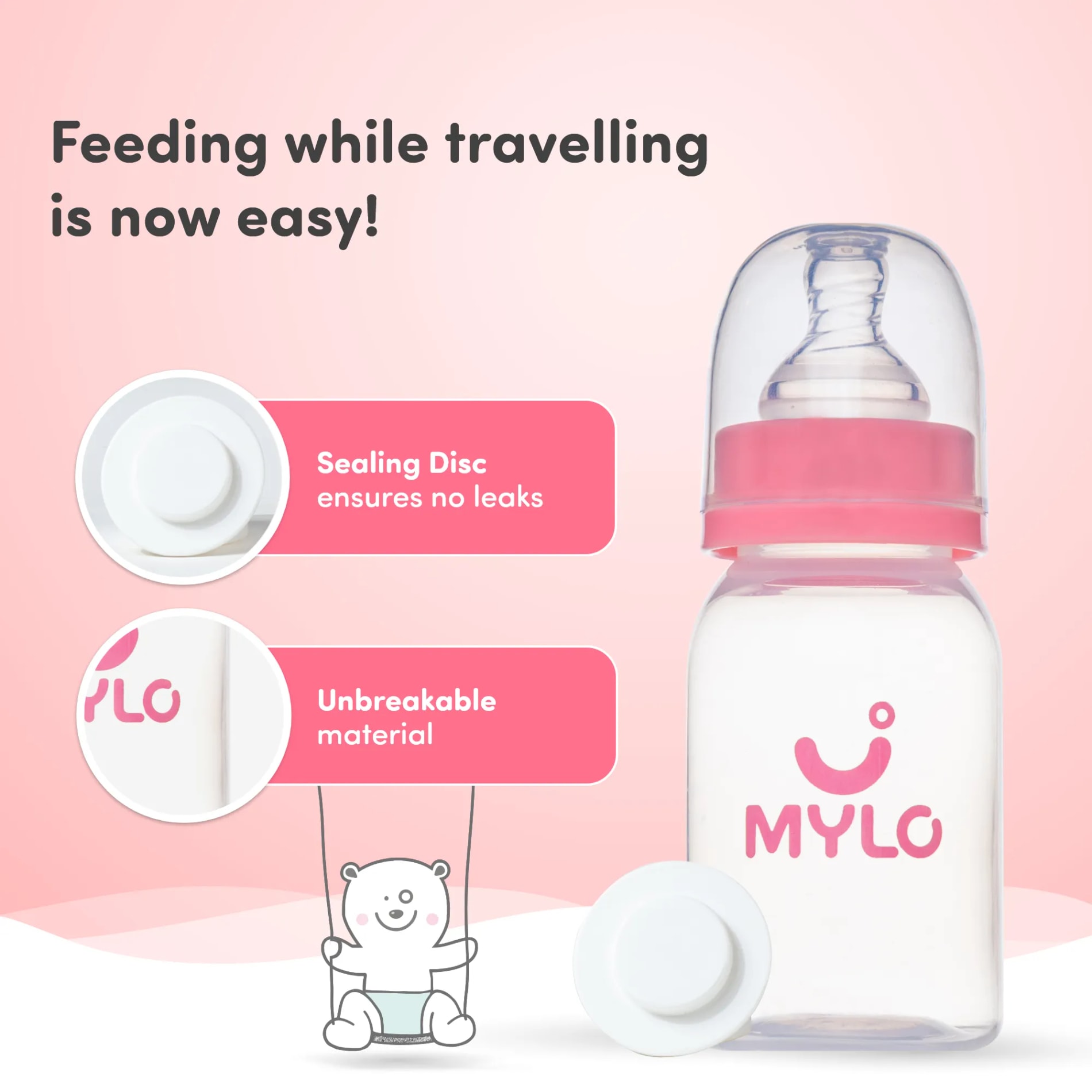 2-in-1 Baby Feeding Bottle | BPA Free with Anti-Colic Nipple & Spoon | Easy Flow Neck Design - Pink & Giraffe 125ml & 250ml