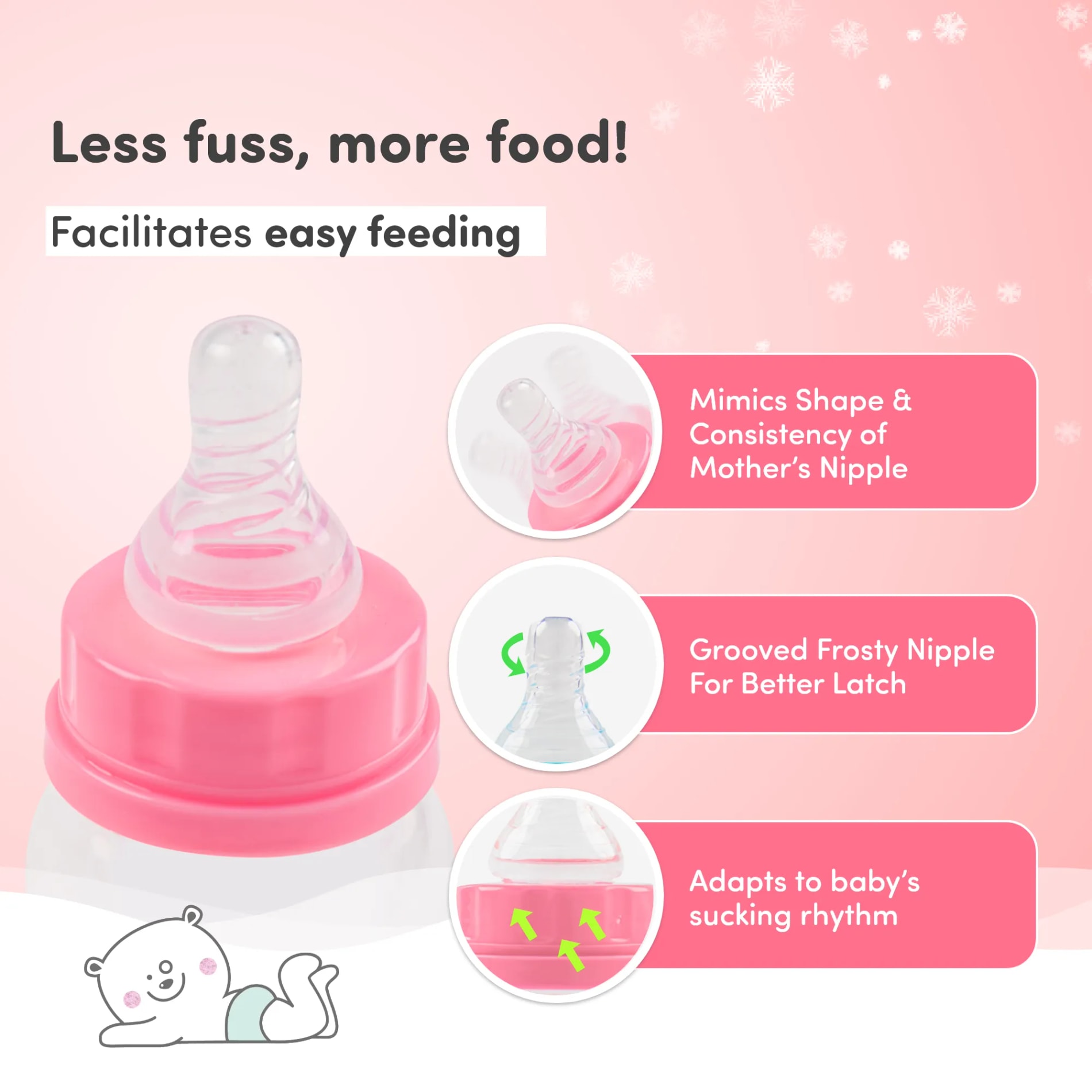 2-in-1 Baby Feeding Bottle | BPA Free with Anti-Colic Nipple & Spoon | Easy Flow Neck Design - Pink & Elephant 125ml & 250ml