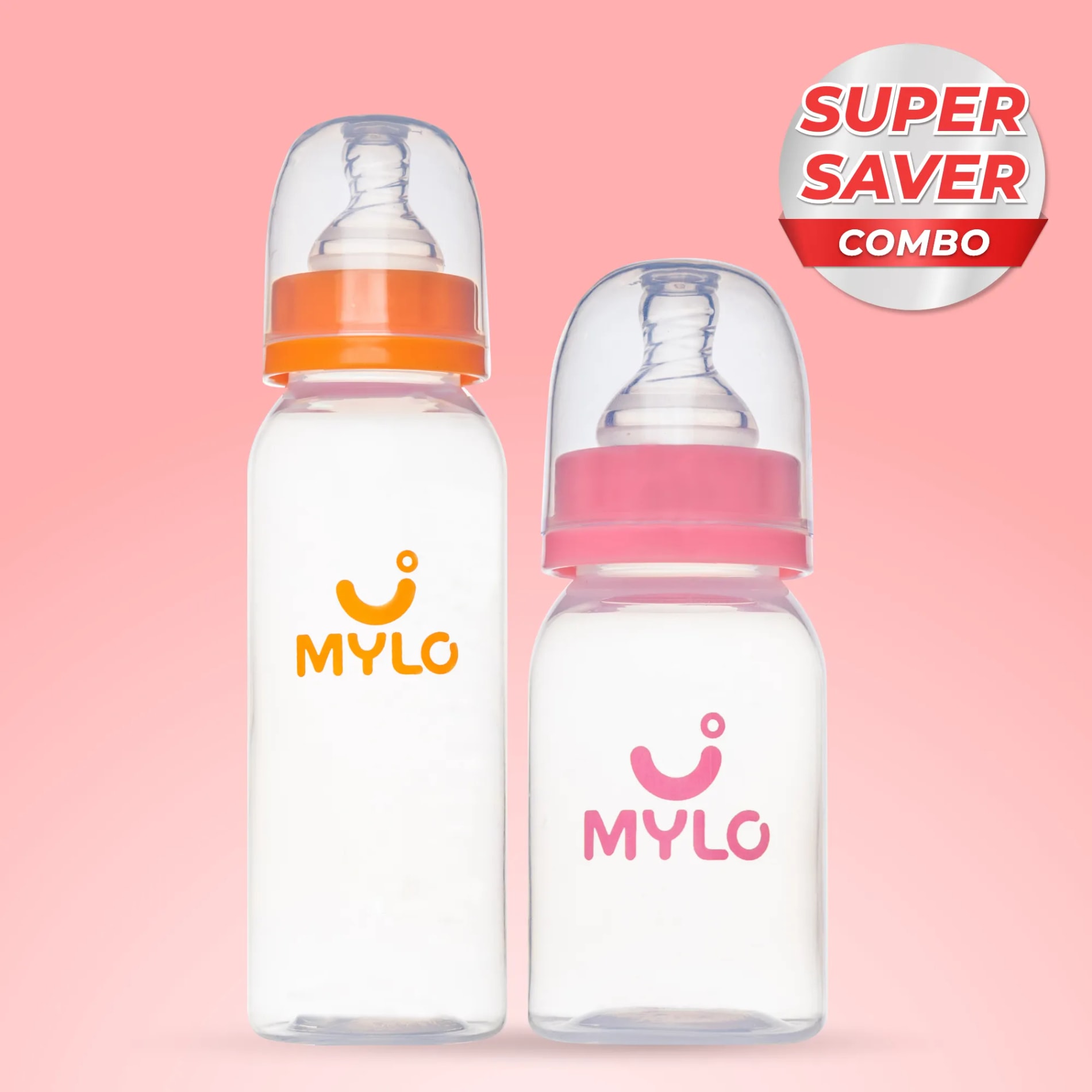 2-in-1 Baby Feeding Bottle - Pink & Orange 125ml & 250ml (Pack of 2)