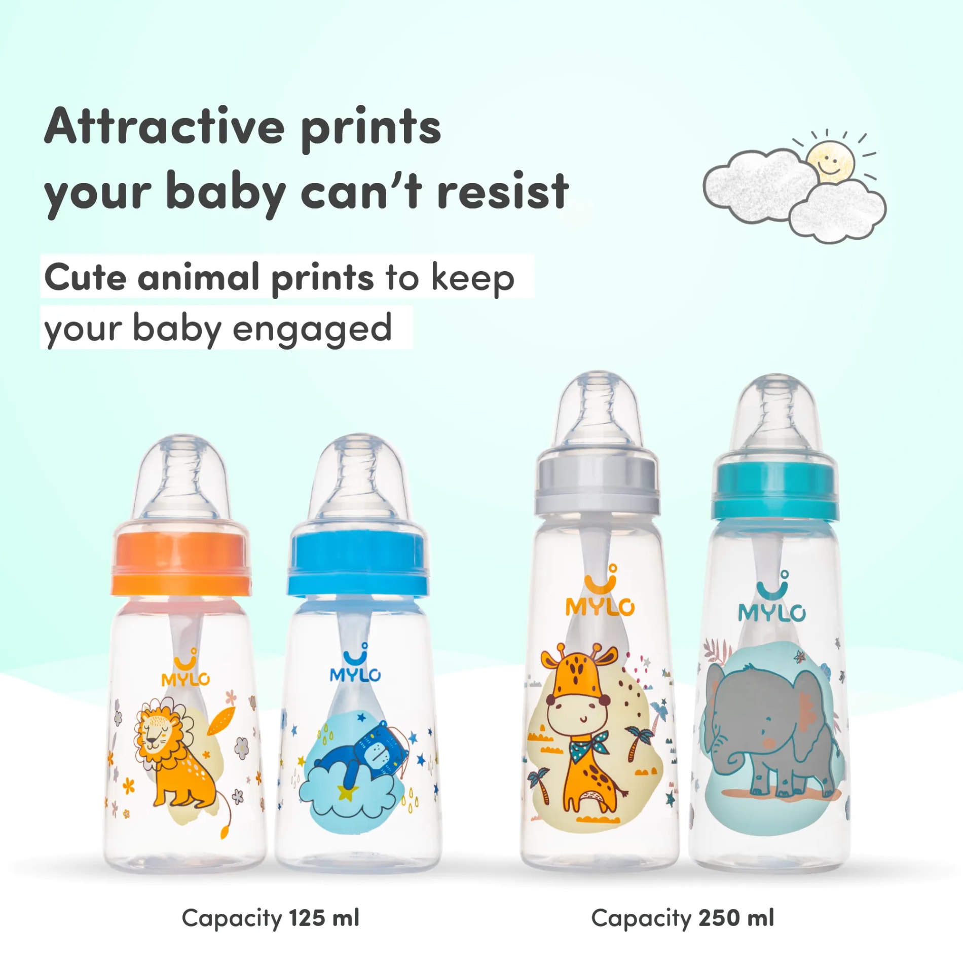 2-in-1 Baby Feeding Bottle | BPA Free with Anti-Colic Nipple | Easy Flow Neck Design - Green & Orange 125ml & 250ml