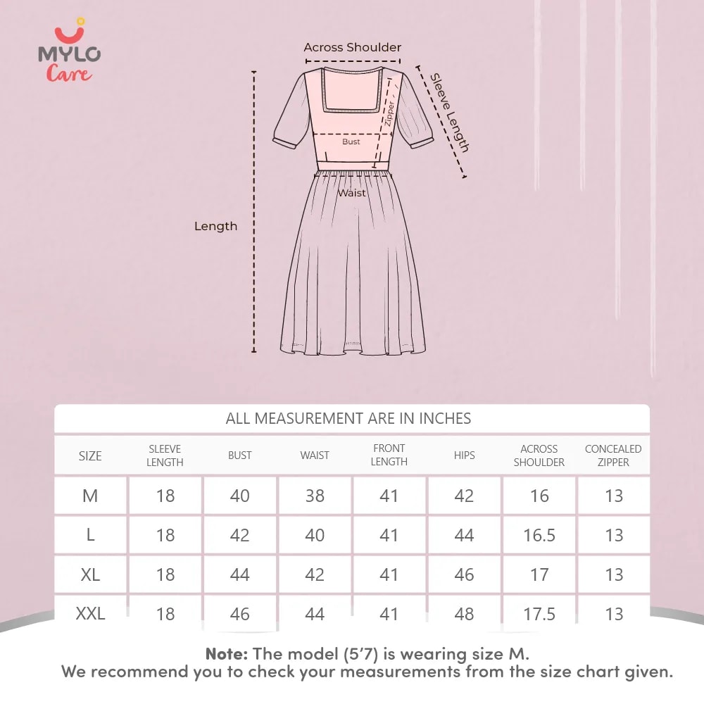 Maternity Dresses For Women with Both Side Zipper For Easy Feeding | Adjustable Belt for Growing Belly | Maxi Dress | Little Hearts - Navy | L