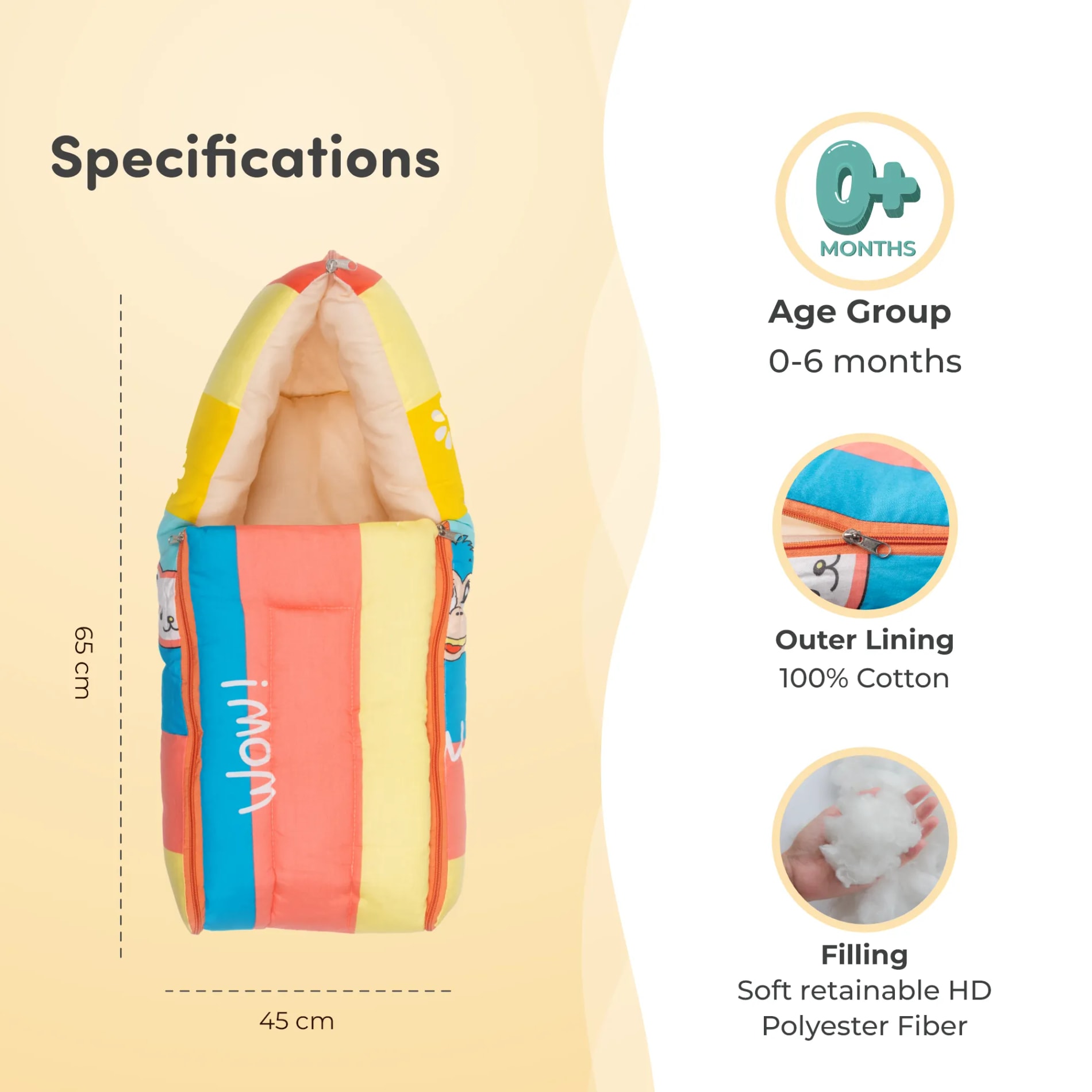 Baby 4–in-1 Soft & Snuggly Baby Sleeping Bag/Baby Carry Nest with 3-way Zip Opening | Soft & Breathable | Head-to-toe comfort - Magical Rainbow
