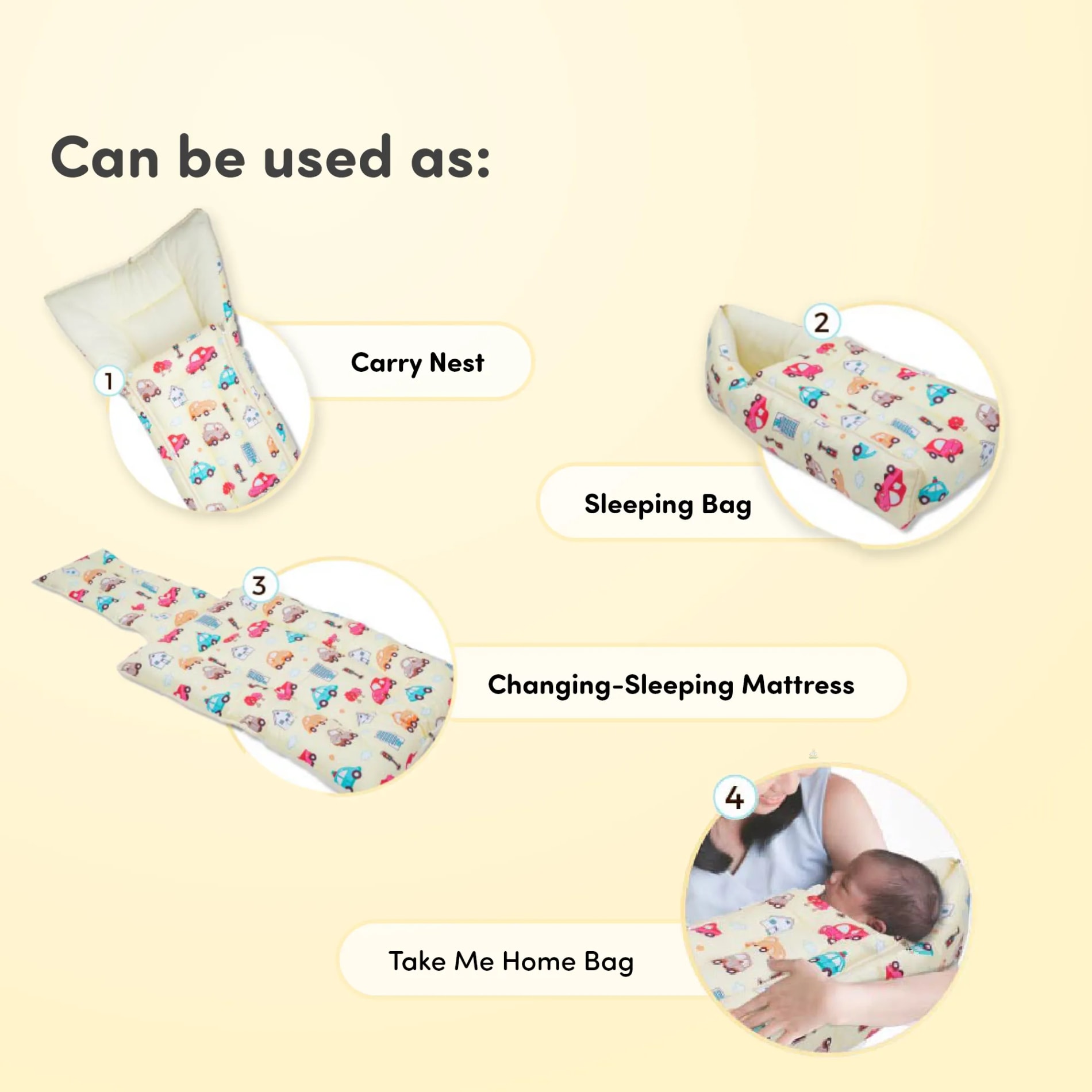 Baby 4–in-1 Soft & Snuggly Baby Sleeping Bag/Baby Carry Nest with 3-way Zip Opening | Soft & Breathable | Head-to-toe comfort - Kids Car