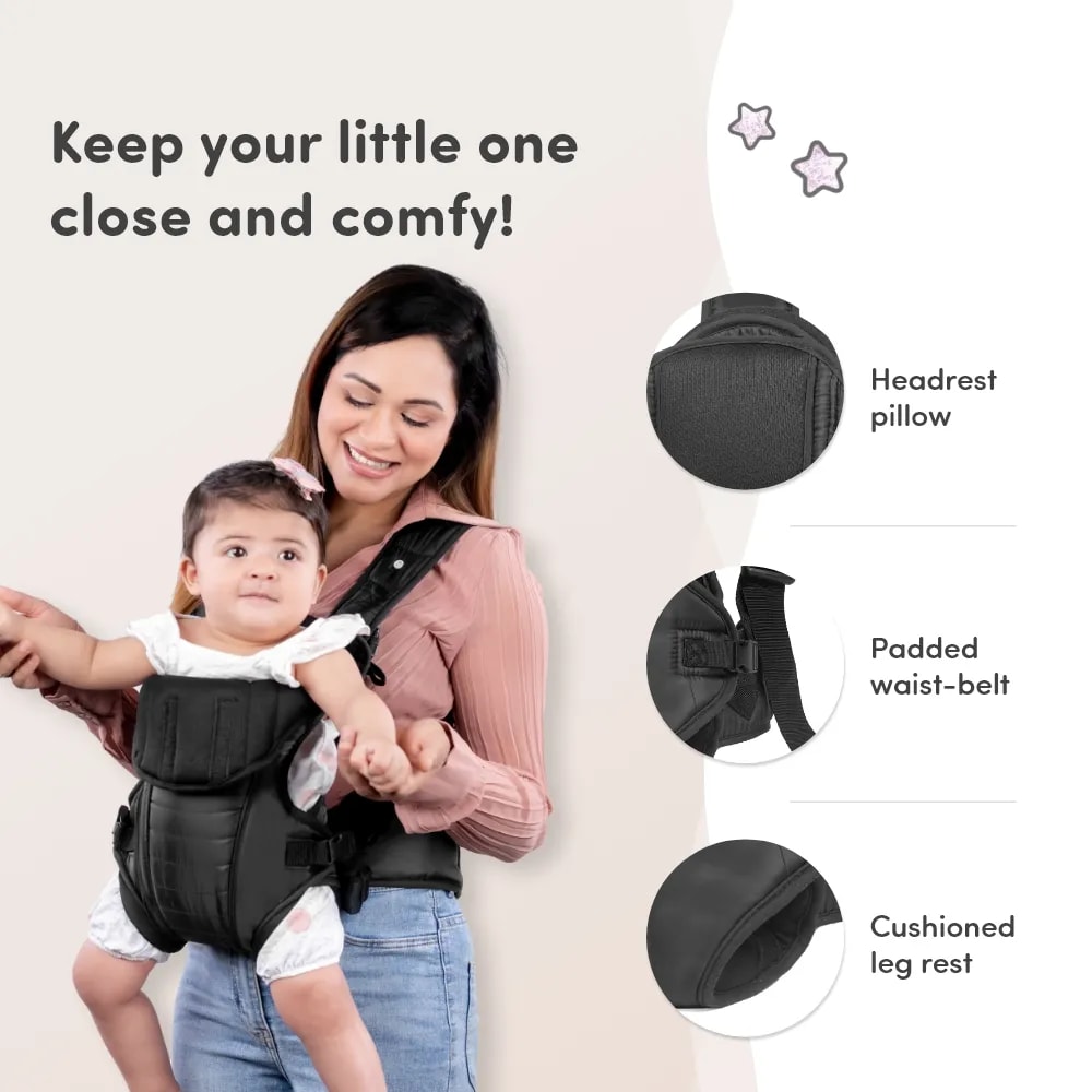 Premium Baby Carrier Bag for 6-15 Months | 3 Comfortable Carrying Positions | Ergonomically Designed | Lightweight & Adjustable - Black