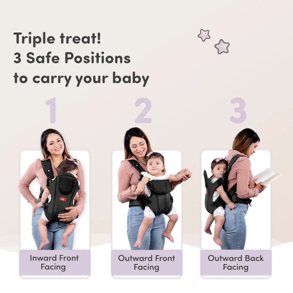 Premium Baby Carrier Bag for 6-15 Months | 3 Comfortable Carrying Positions | Ergonomically Designed | Lightweight & Adjustable - Black