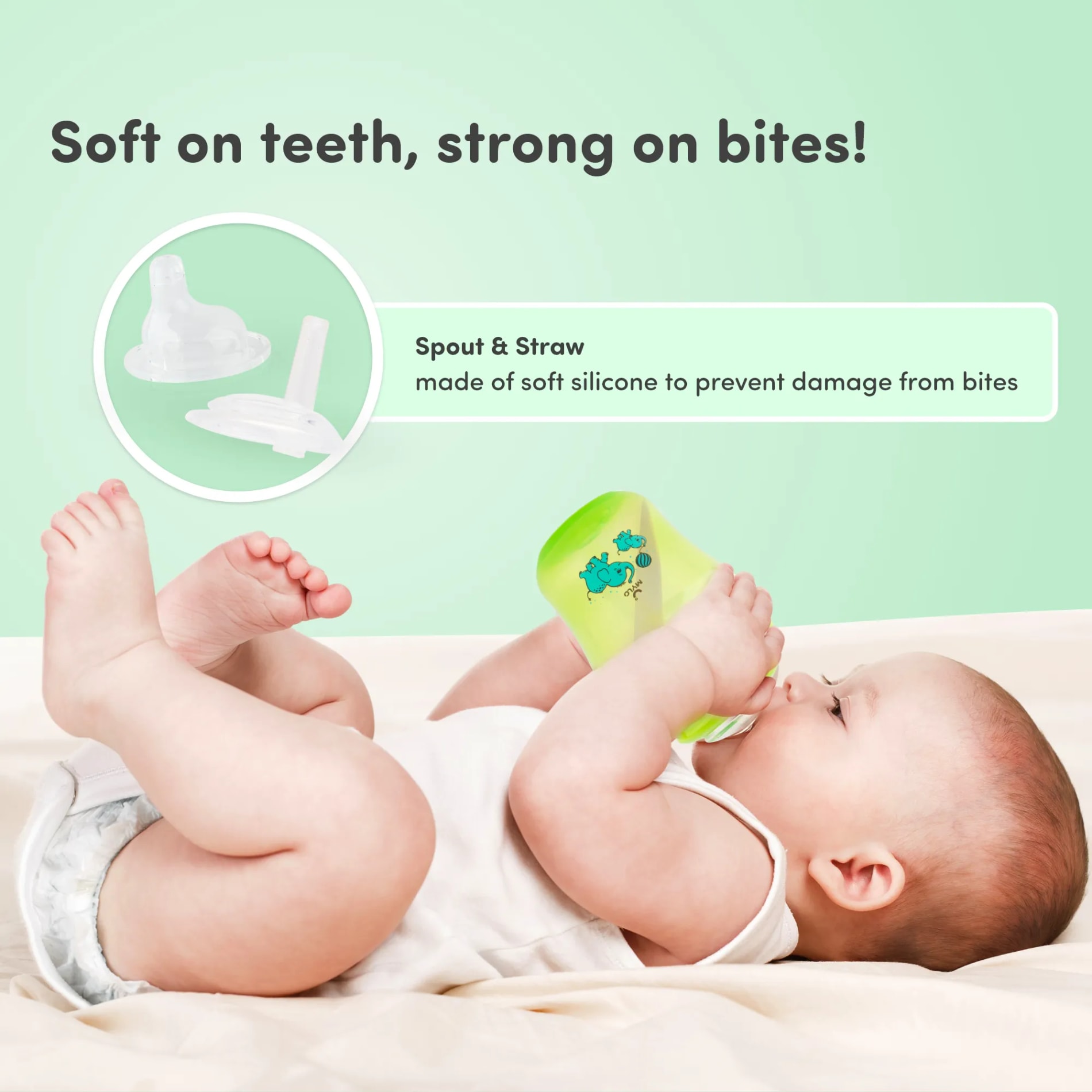 Baby Sipper | 2-in-1 Convertible Sipper with Spout & Straw | Sipper Bottle for Kids - 150ml - BPA-Free (Green)