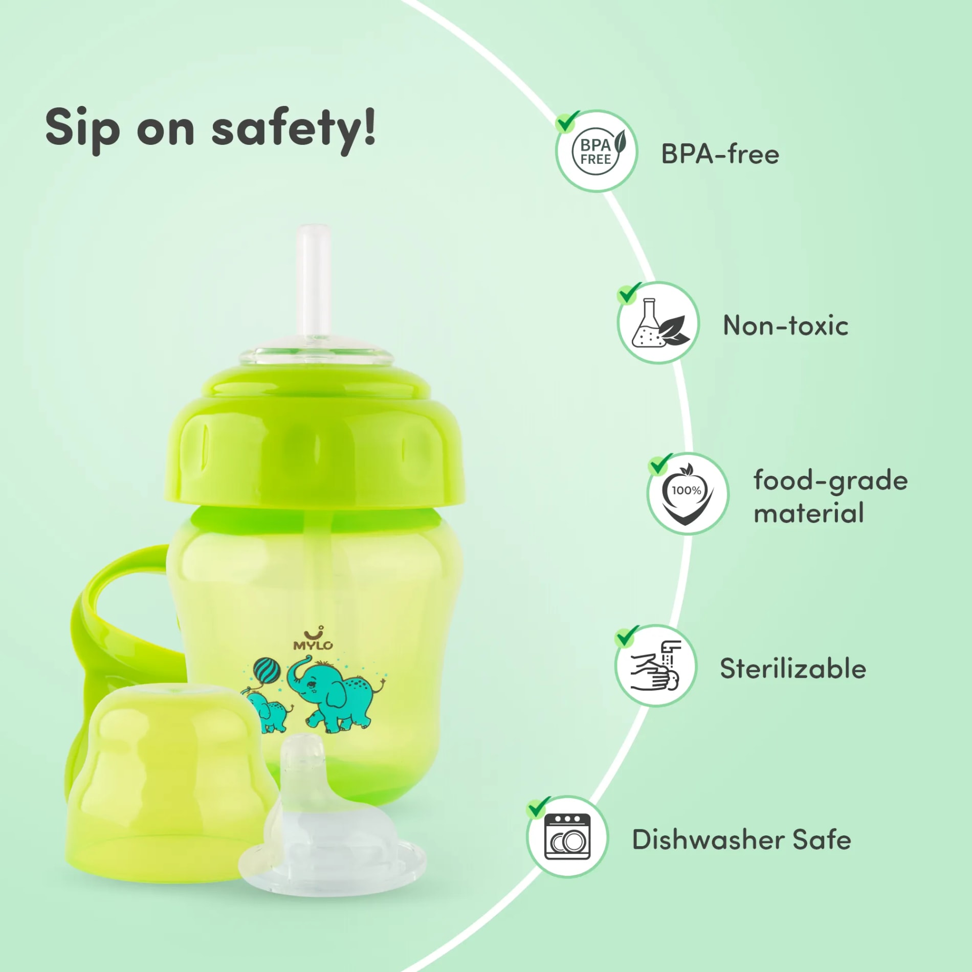 Baby Sipper | 2-in-1 Convertible Sipper with Spout & Straw | Sipper Bottle for Kids - 150ml - BPA-Free (Green)