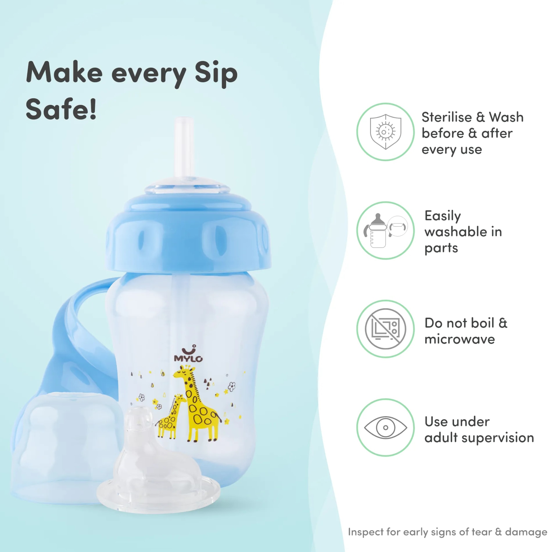 Baby Sipper | 2-in-1 Convertible Sipper with Spout & Straw | Sipper Bottle for Kids - 210ml - BPA-Free (Blue)