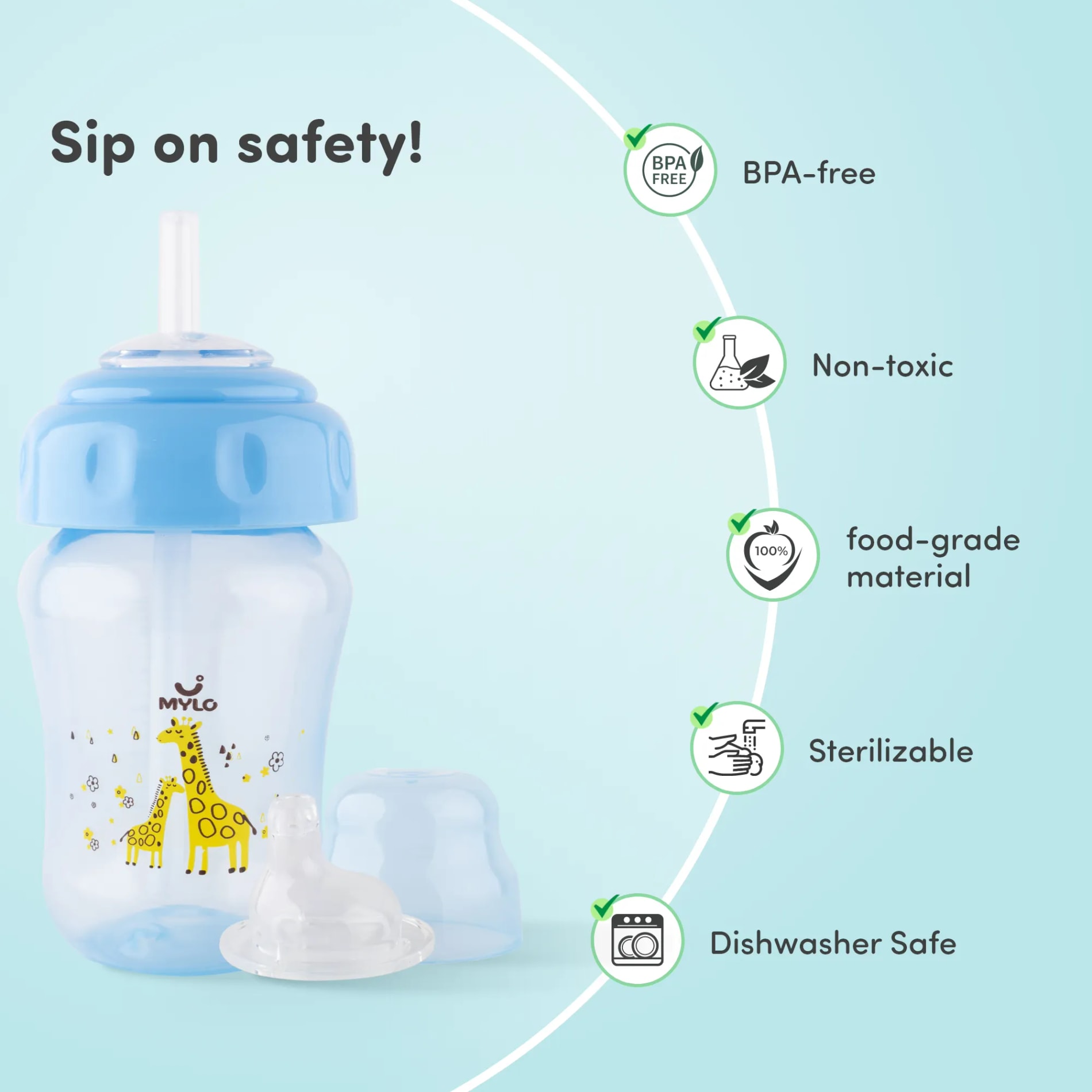 Baby Sipper | 2-in-1 Convertible Sipper with Spout & Straw | Sipper Bottle for Kids - 210ml - BPA-Free (Blue)