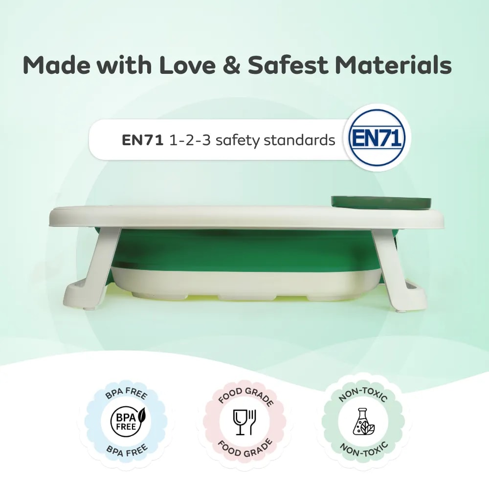 Kenzo 2-in-1 Foldable Bathtub with Temperature Sensor for 6 Months - 3 Years | Up to 20Kgs Weight Capacity | EN Certified (Green)