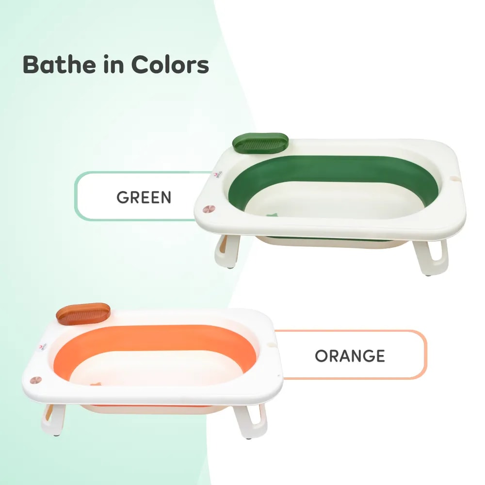 Kenzo 2-in-1 Foldable Bathtub with Temperature Sensor for 6 Months - 3 Years | Up to 20Kgs Weight Capacity | EN Certified (Green)