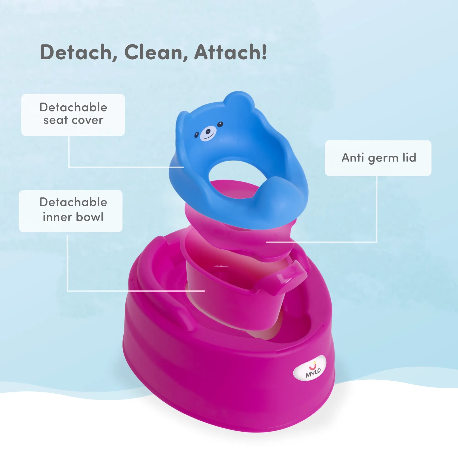 Potty Seat | Baby Potty Chair | 2-in-1 Potty Training Chair with Detachable Potty Bowl | Easy to Carry & Clean - Blue & Purple