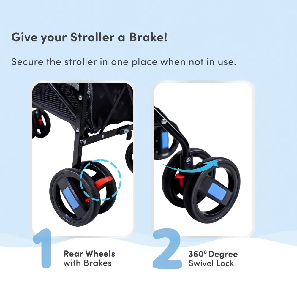 Buddy Ultra-Light Baby Stroller for 0-3 Year | Baby Pram for Toddlers & Kids | 3 Point Safety Harness | 360° Front Wheel Swivel| Umbrella Fold - Blue