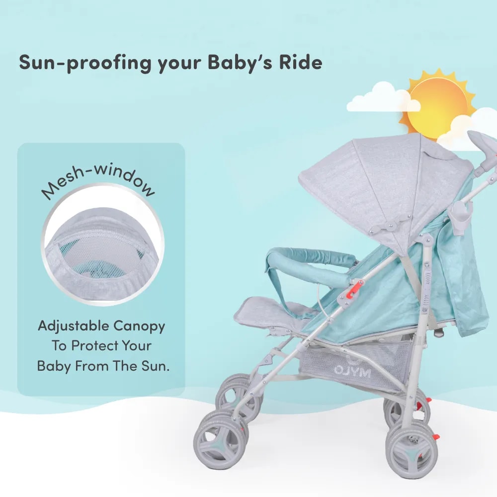 Vista Ultra-Light Baby Stroller for 0-3 Year | Baby Pram for Toddlers & Kids | 5 Point Safety Harness | Front Wheel Swivel Function | Umbrella Fold - Green & Grey