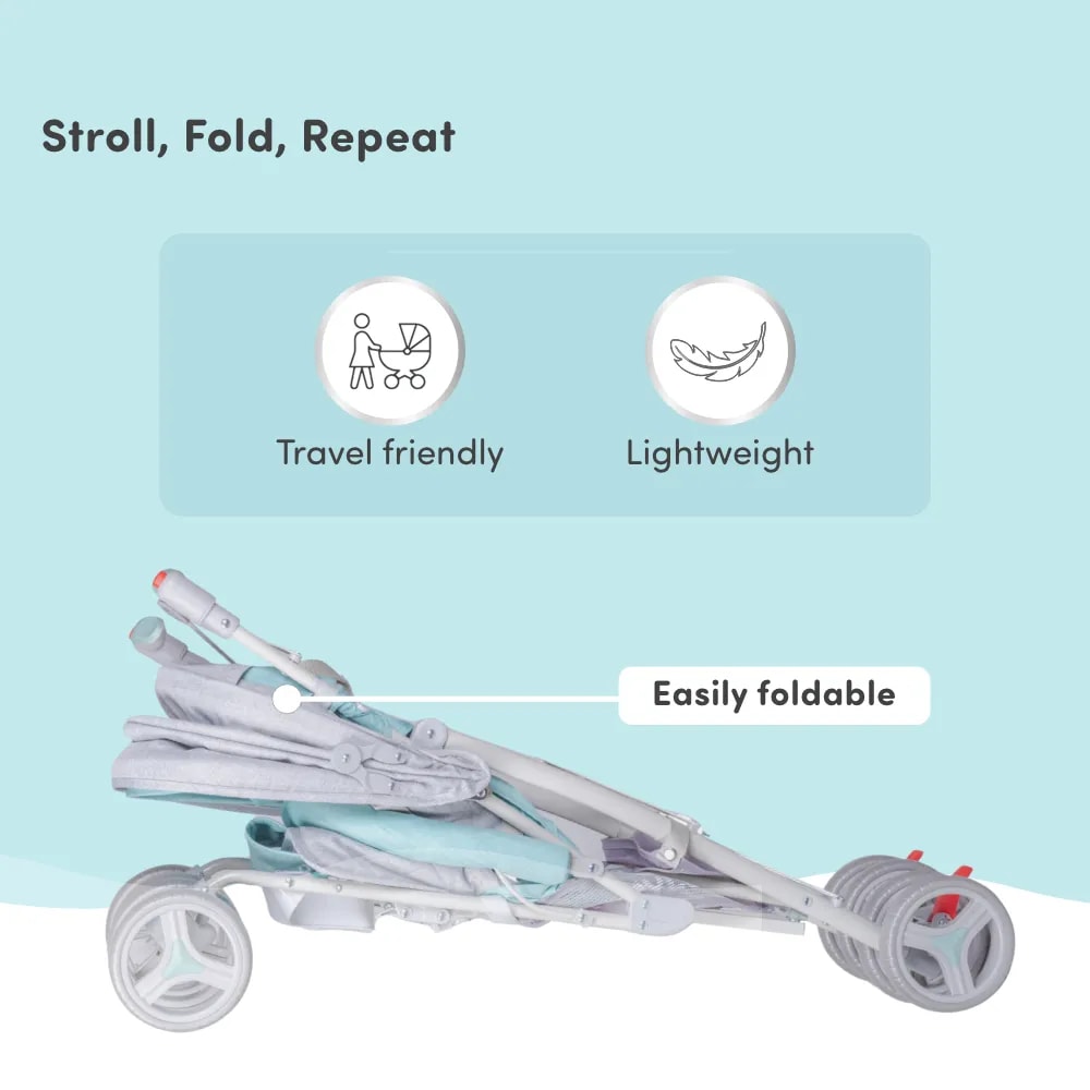 Vista Ultra-Light Baby Stroller for 0-3 Year | Baby Pram for Toddlers & Kids | 5 Point Safety Harness | Front Wheel Swivel Function | Umbrella Fold - Green & Grey