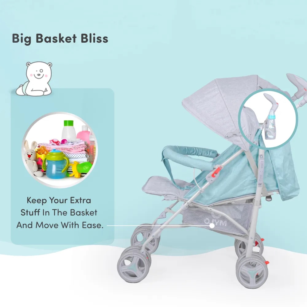 Vista Ultra-Light Baby Stroller for 0-3 Year | Baby Pram for Toddlers & Kids | 5 Point Safety Harness | Front Wheel Swivel Function | Umbrella Fold - Green & Grey