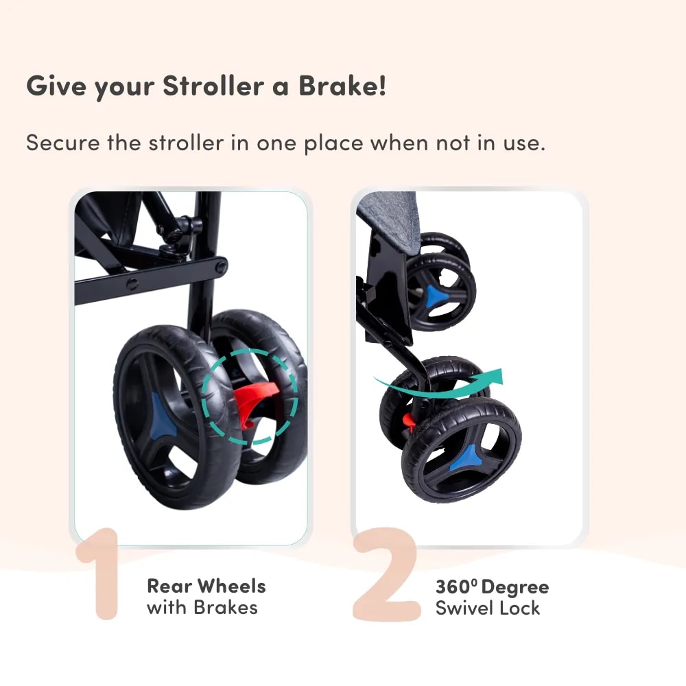 Vista Ultra-Light Baby Stroller for 0-3 Year | Baby Pram for Toddlers & Kids | 5 Point Safety Harness | Front Wheel Swivel Function | Umbrella Fold - Blue & Grey