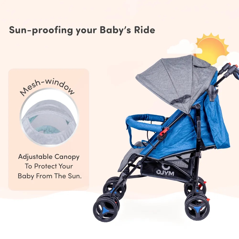Vista Ultra-Light Baby Stroller for 0-3 Year | Baby Pram for Toddlers & Kids | 5 Point Safety Harness | Front Wheel Swivel Function | Umbrella Fold - Blue & Grey