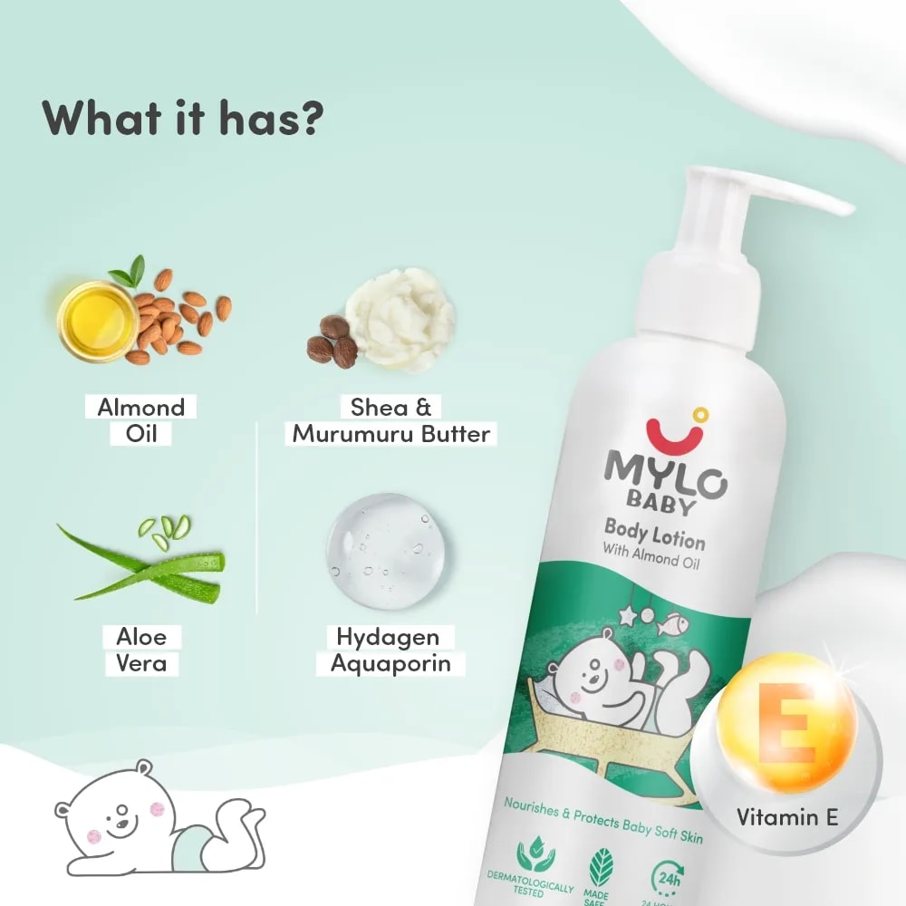 Baby Bath Essentials - Baby Body Wash & Shampoo (200 ml) and Mylo Care Baby Lotion (200 ml) | Tear Free Formulation | 24 Hours Moisturization