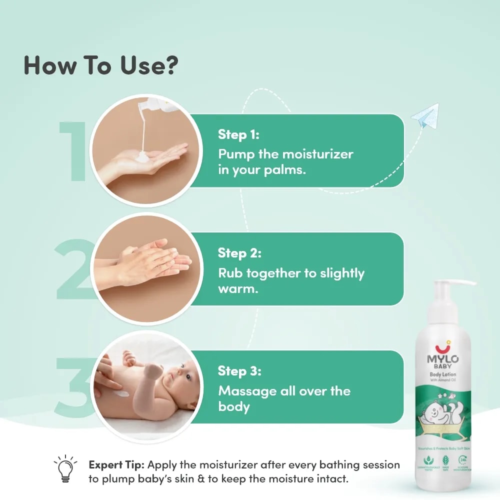 Baby Bath Essentials - Baby Body Wash & Shampoo (200 ml) and Mylo Care Baby Lotion (200 ml) | Tear Free Formulation | 24 Hours Moisturization