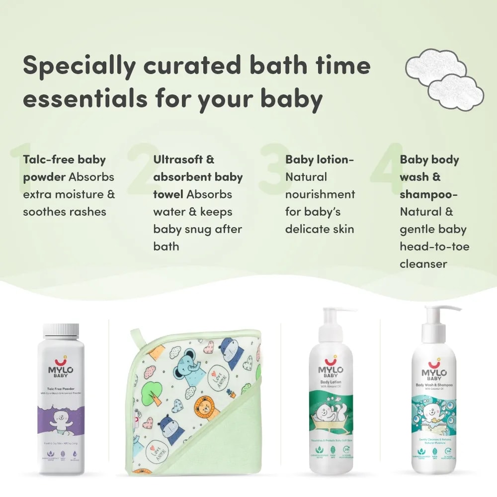 Baby Bathing Super Saver Combo - Body Wash & Shampoo, Towel, Lotion & Powder