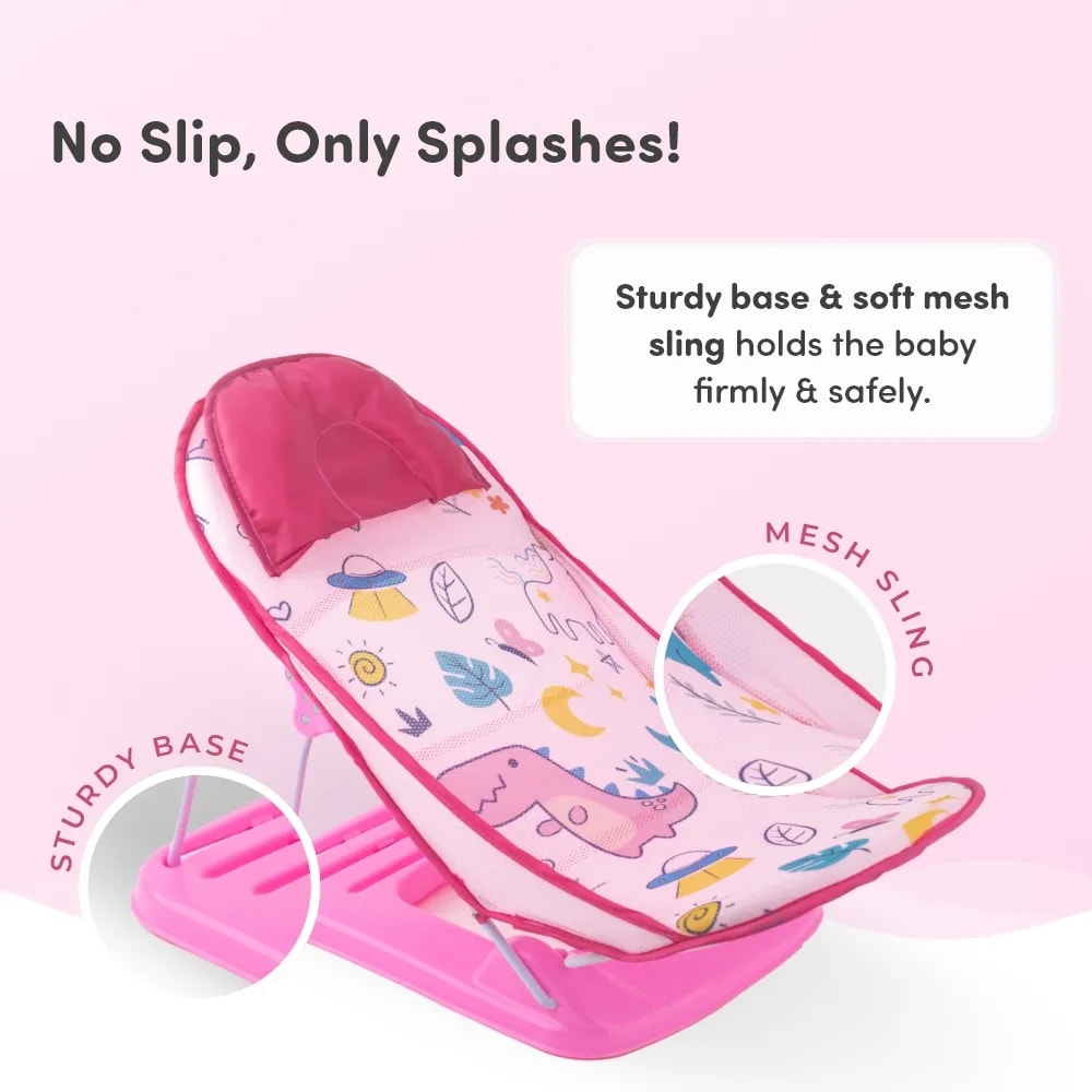 Bath Seat | Baby Bath Chair with 3 Adjustable Positions | Cushioned Headrest & Footrest | Easy to Fold with Washable Soft Mesh | 0-18 Months - Pink Unicorn