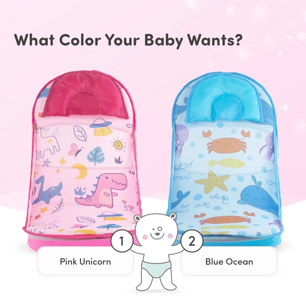 Bath Seat | Baby Bath Chair with 3 Adjustable Positions | Cushioned Headrest & Footrest | Easy to Fold with Washable Soft Mesh | 0-18 Months - Pink Unicorn