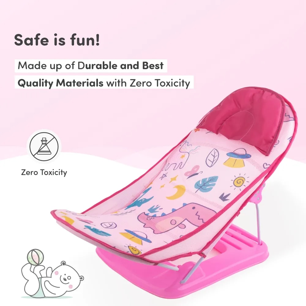 Bath Seat | Baby Bath Chair with 3 Adjustable Positions | Cushioned Headrest & Footrest | Easy to Fold with Washable Soft Mesh | 0-18 Months - Pink Unicorn