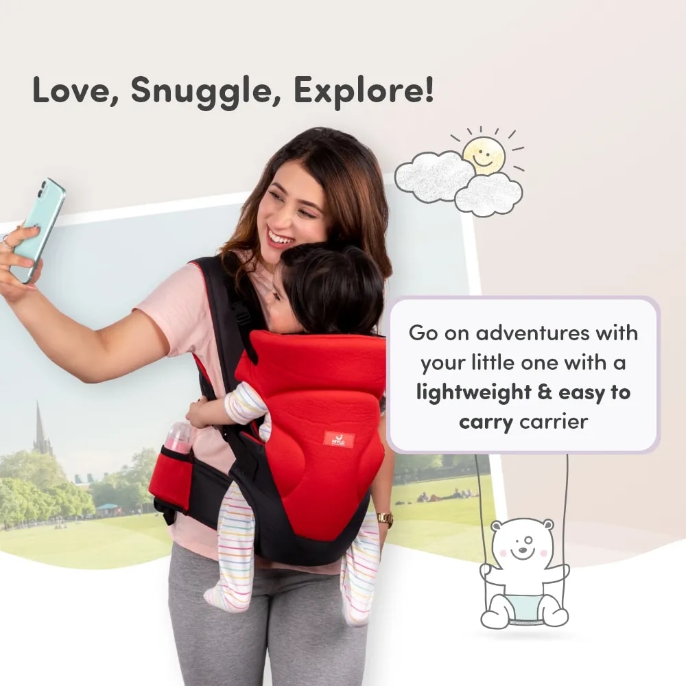 Baby Carrier Bag for 0 to 3 Years with 4 Comfortable Carrying Positions | Lightweight & Travel Friendly | Padded Neck & Shoulder Support - Red & Black