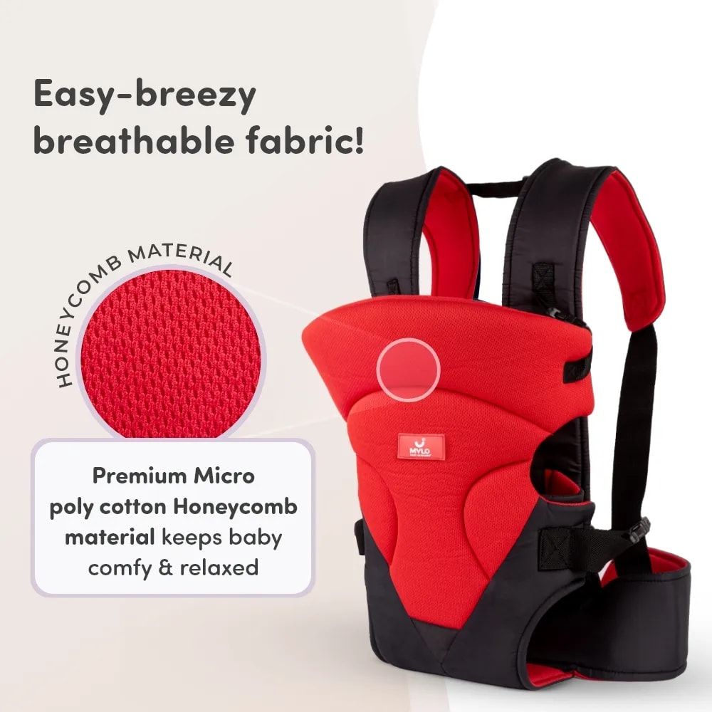 Baby Carrier Bag for 0 to 3 Years with 4 Comfortable Carrying Positions | Lightweight & Travel Friendly | Padded Neck & Shoulder Support - Red & Black