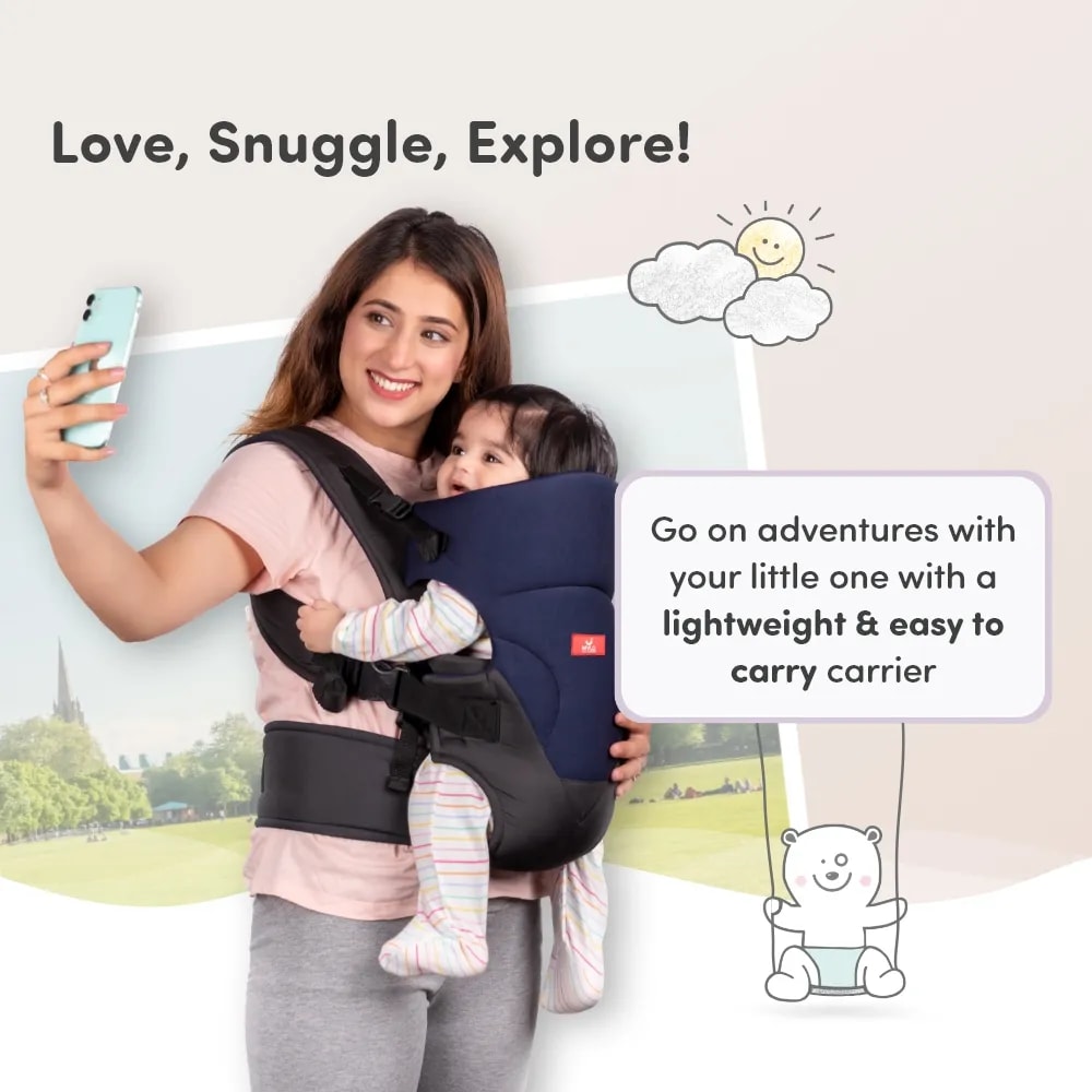 Baby Carrier Bag for 0 to 3 Years with 4 Comfortable Carrying Positions | Lightweight & Travel Friendly | Padded Neck & Shoulder Support - Blue & Black