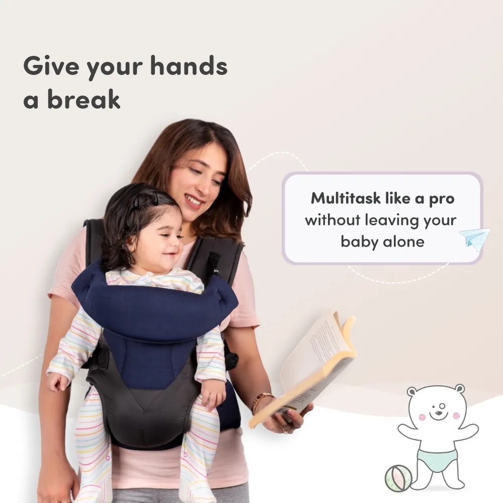 Baby Carrier Bag for 0 to 3 Years with 4 Comfortable Carrying Positions | Lightweight & Travel Friendly | Padded Neck & Shoulder Support - Blue & Black
