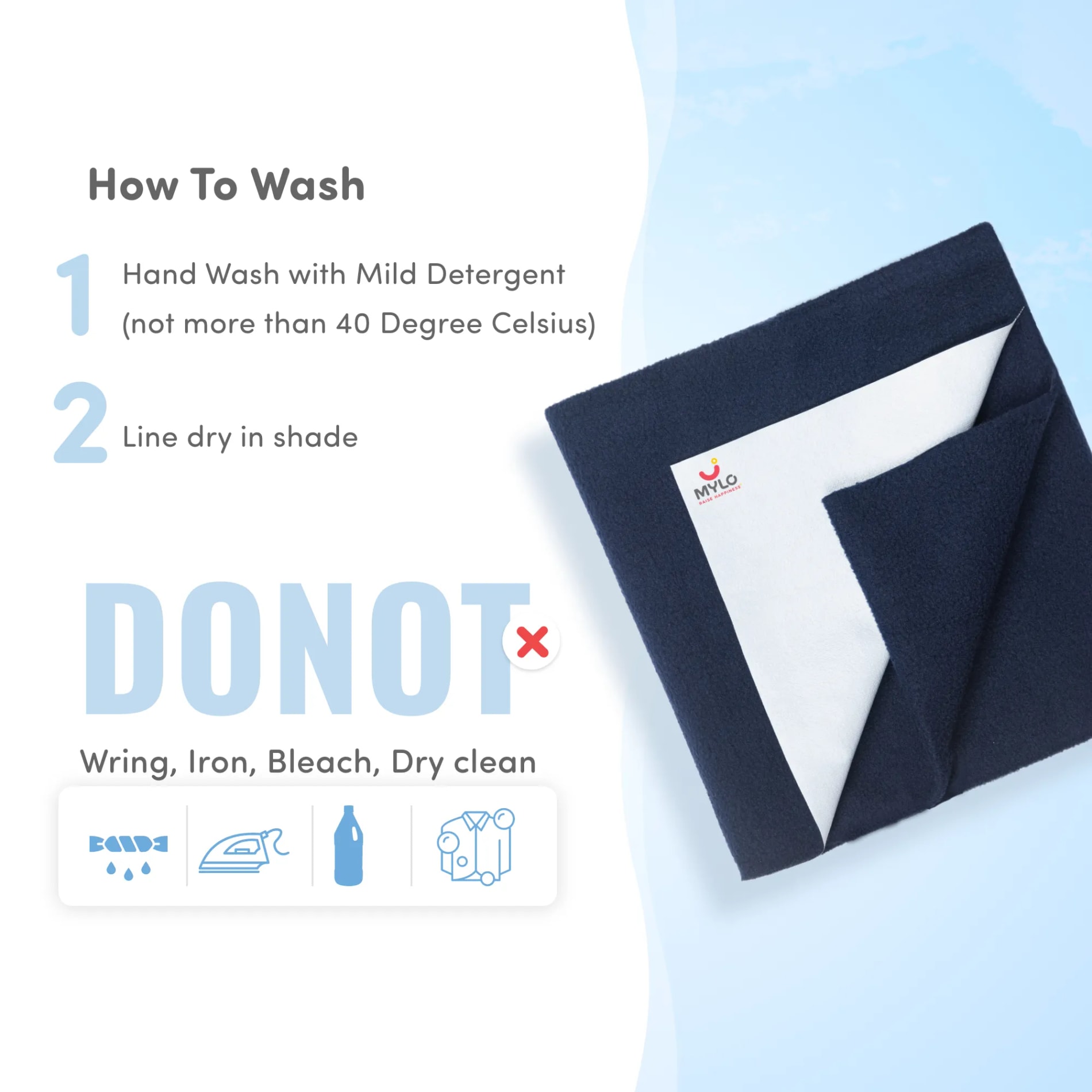 Waterproof Extra Absorbent Baby Dry Sheet & Bed Protector | Guards Against Spills, Stains & Nappy Leaks | Foldable & Portable - Navy Blue - M