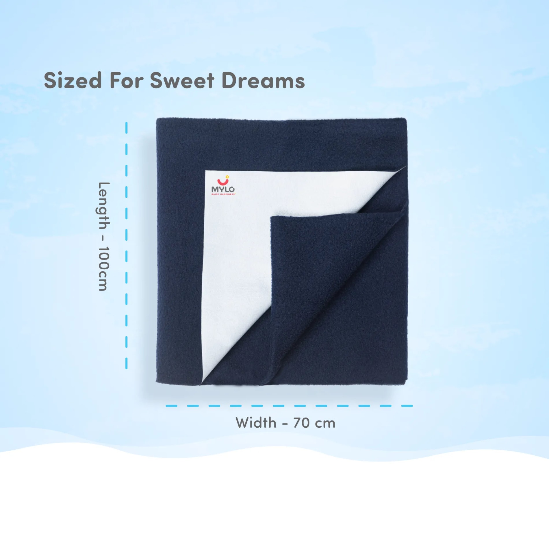 Waterproof Extra Absorbent Baby Dry Sheet & Bed Protector | Guards Against Spills, Stains & Nappy Leaks | Foldable & Portable - Navy Blue - M