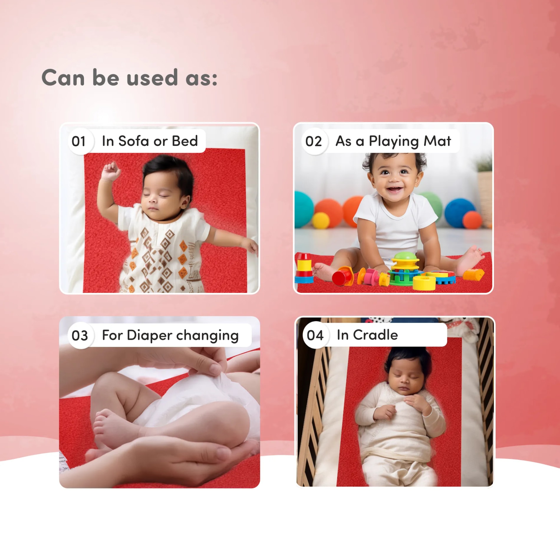 Waterproof Extra Absorbent Baby Dry Sheet & Bed Protector | Guards Against Spills, Stains & Nappy Leaks | Foldable & Portable - Red - M