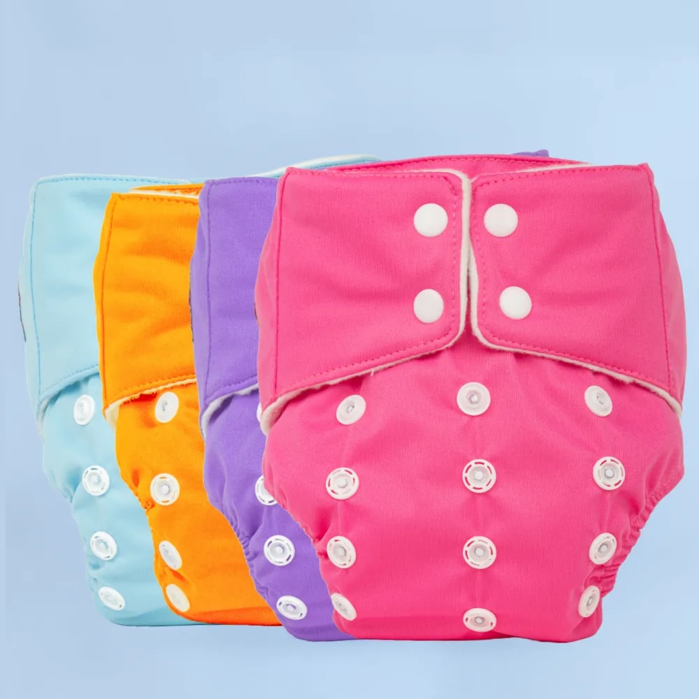 Adjustable Washable & Reusable Cloth Diaper With Dry Feel, Absorbent Insert Pad (3M-3Y) | Oeko-Tex Certified | Prevents Rashes - Assorted Colors - Pack of 4