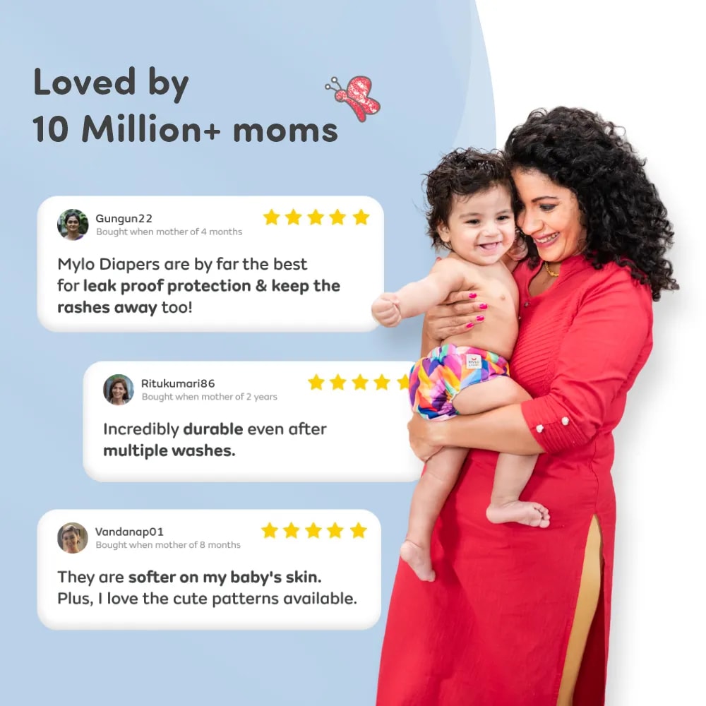 Adjustable Washable & Reusable Cloth Diaper With Dry Feel, Absorbent Insert Pad (3M-3Y) | Oeko-Tex Certified | Prevents Rashes - Assorted Colors - Pack of 4