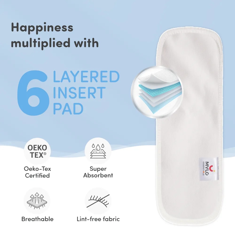 Adjustable Washable & Reusable Cloth Diaper With Dry Feel, Absorbent Insert Pad (3M-3Y) | Oeko-Tex Certified | Prevents Rashes - Assorted Colors - Pack of 4