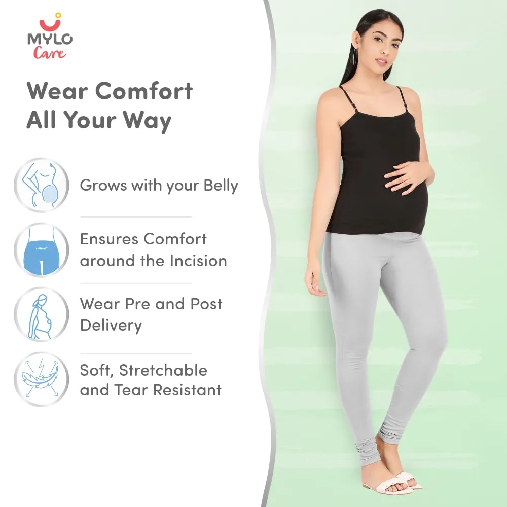 Stretchable Maternity Leggings for Women | Comfortable, Soft & Gentle on the Skin | Ideal for Pre & Post Delivery - Dark Grey - L