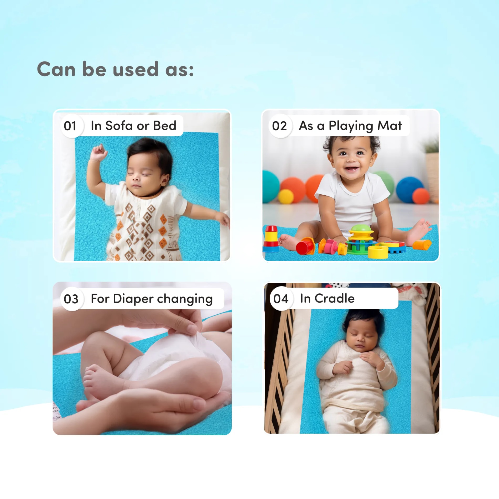 Waterproof Extra Absorbent Baby Dry Sheet & Bed Protector | Guards Against Spills, Stains & Nappy Leaks | Foldable & Portable - Turquoise - M