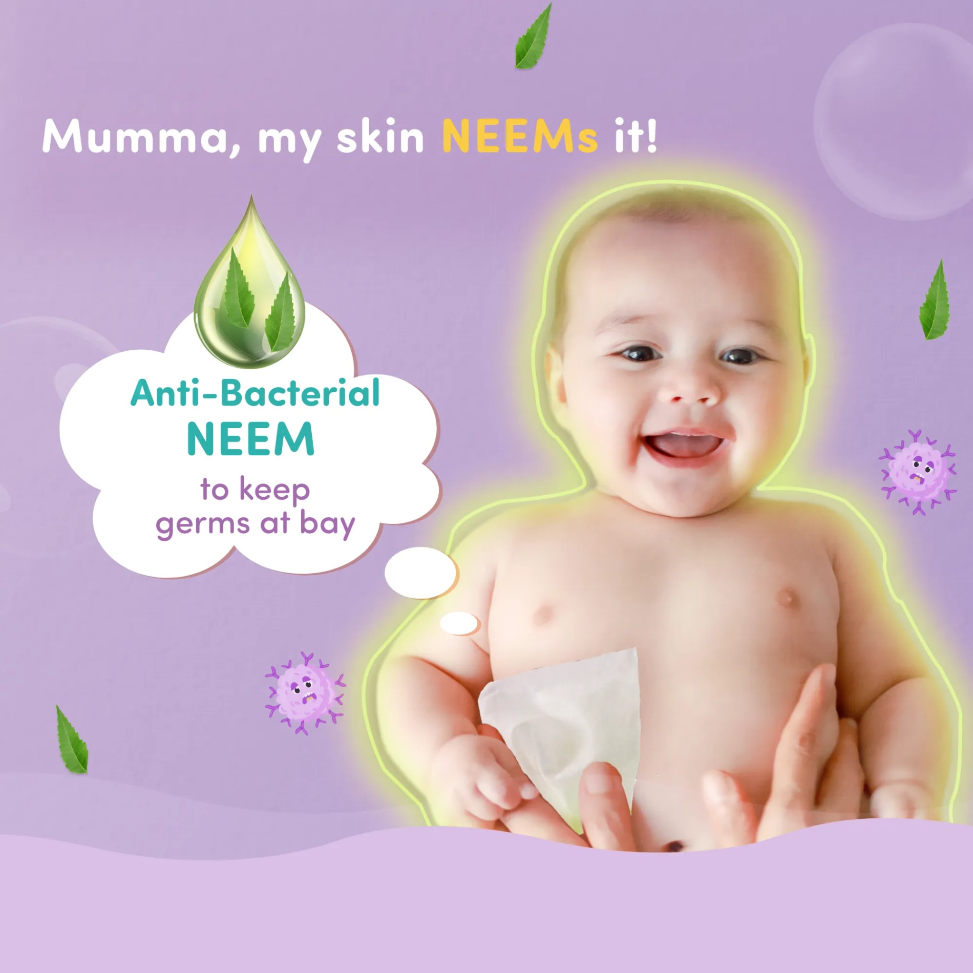 Gentle Baby Wipes With Lid - Organic Coconut Oil, Neem, Aloe Vera and Vitamin E | 98% Pure Water | Dermatologically Tested (Pack of 3) - 72 Wipes Per Pack