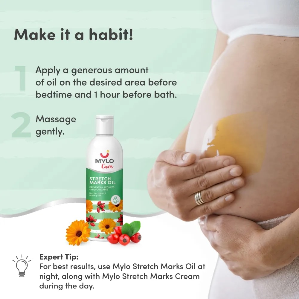Stretch Marks Oil With Sea Buckthorn, Rosehip, Argan & Coconut Oil | Scars & Stretch Mark Lightening | Natural Skin Care Solution for Pregnant Women - 100ml