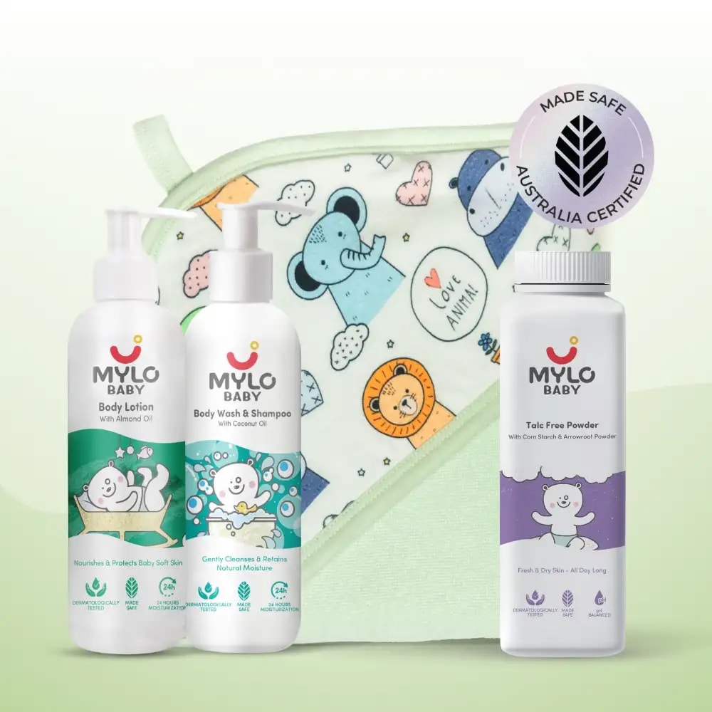 Baby Bathing Super Saver Combo - Body Wash & Shampoo, Towel, Lotion & Powder